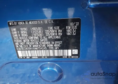 2022 Honda Hr-V 2Wd Sport from USA, damaged, VIN 3CZRU5H1XNM734245